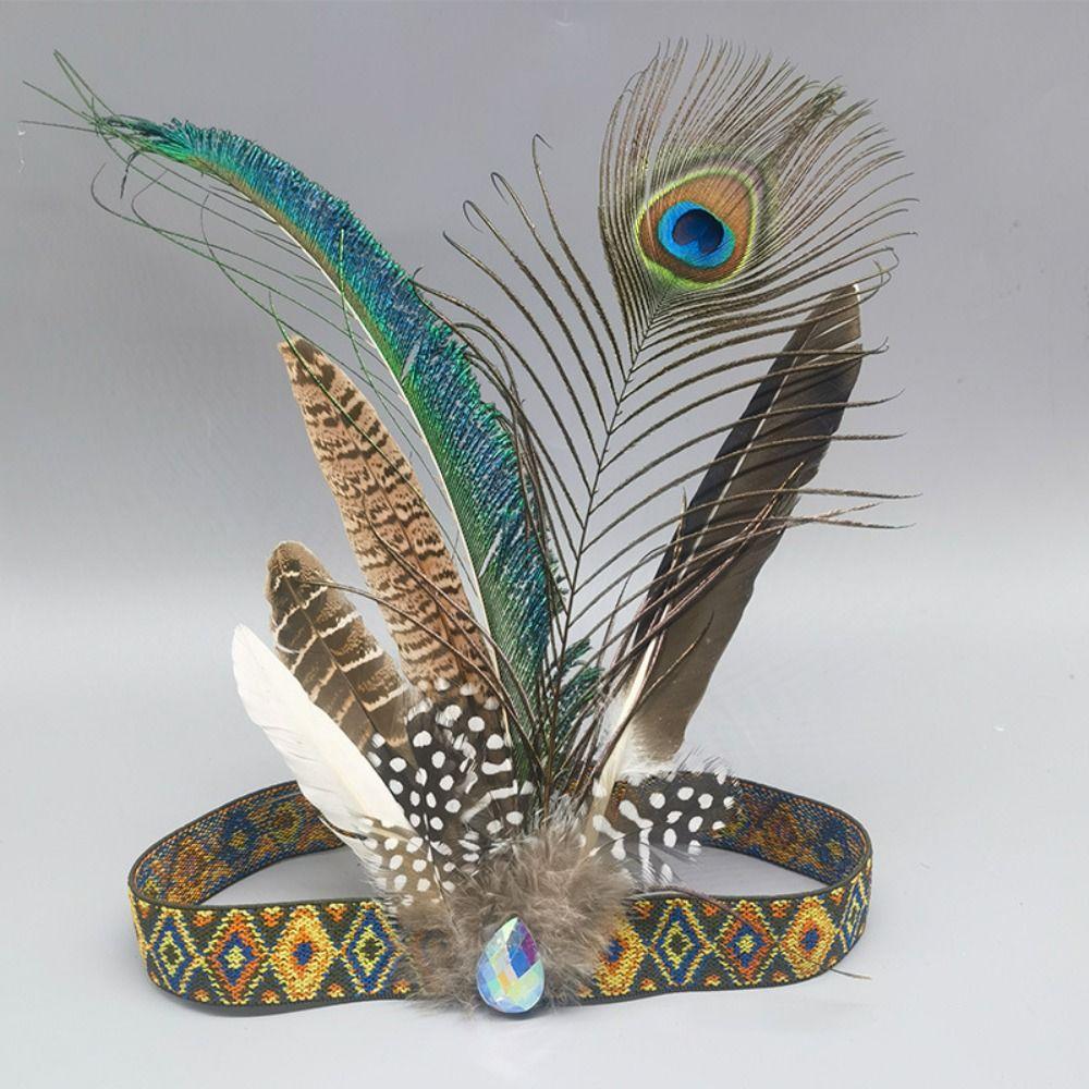Decorative Ethnic Style Feathered Hairband Colorful Lightweight Hair Ornament Headband Festive Events