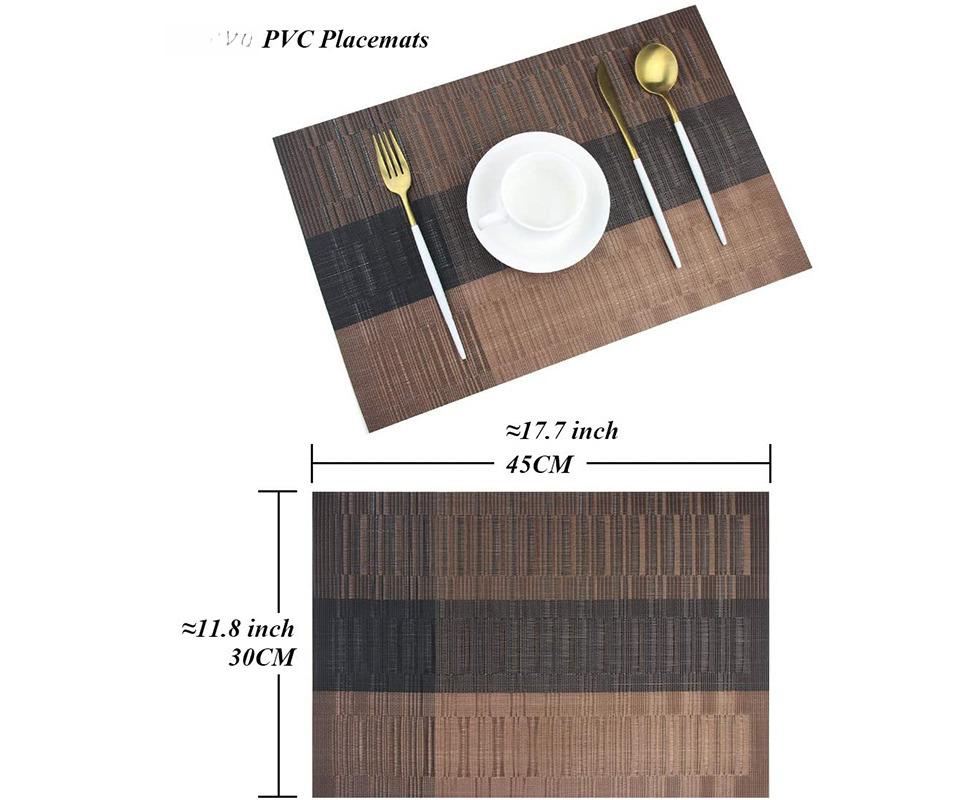 Bamboo PVC Woven Non-Slip Kitchen Table Mats - Grey & White Gradient (Set of 4)