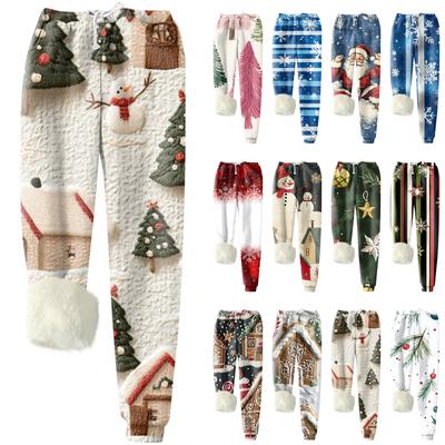 Damenmode Weihnachten bedruckte Sport lose verdickte dicke Fleece warme Hose
