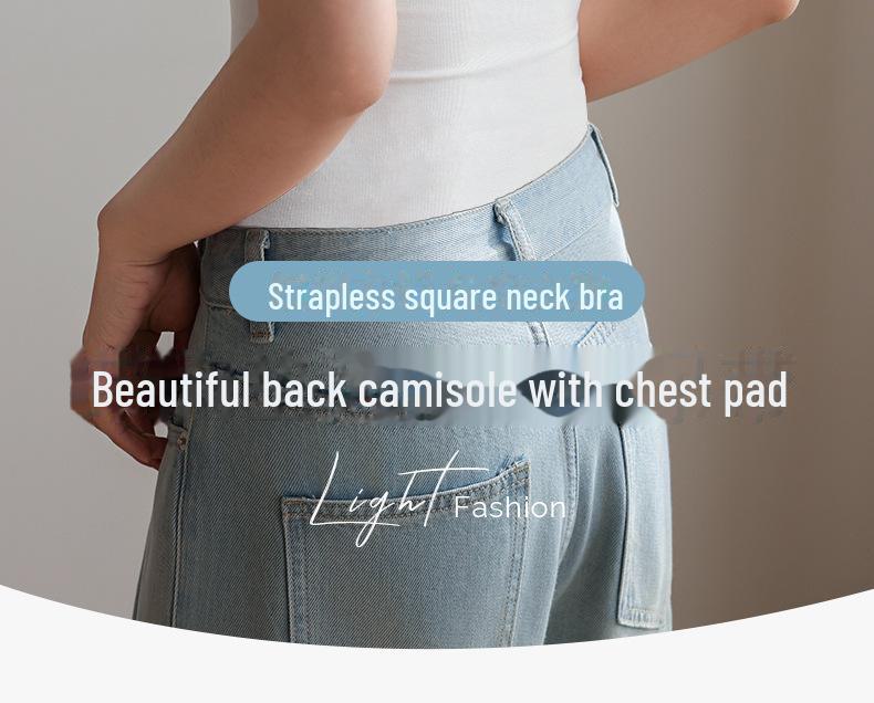 "Women's Summer Black Breathable All-in-One Vest Bra with Chest Pads and Suspenders"