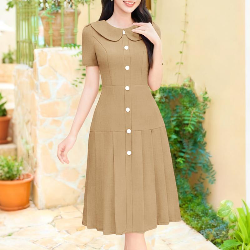 ZANZEA Women Summer Doll Collar Short Sleeve Casual Dress