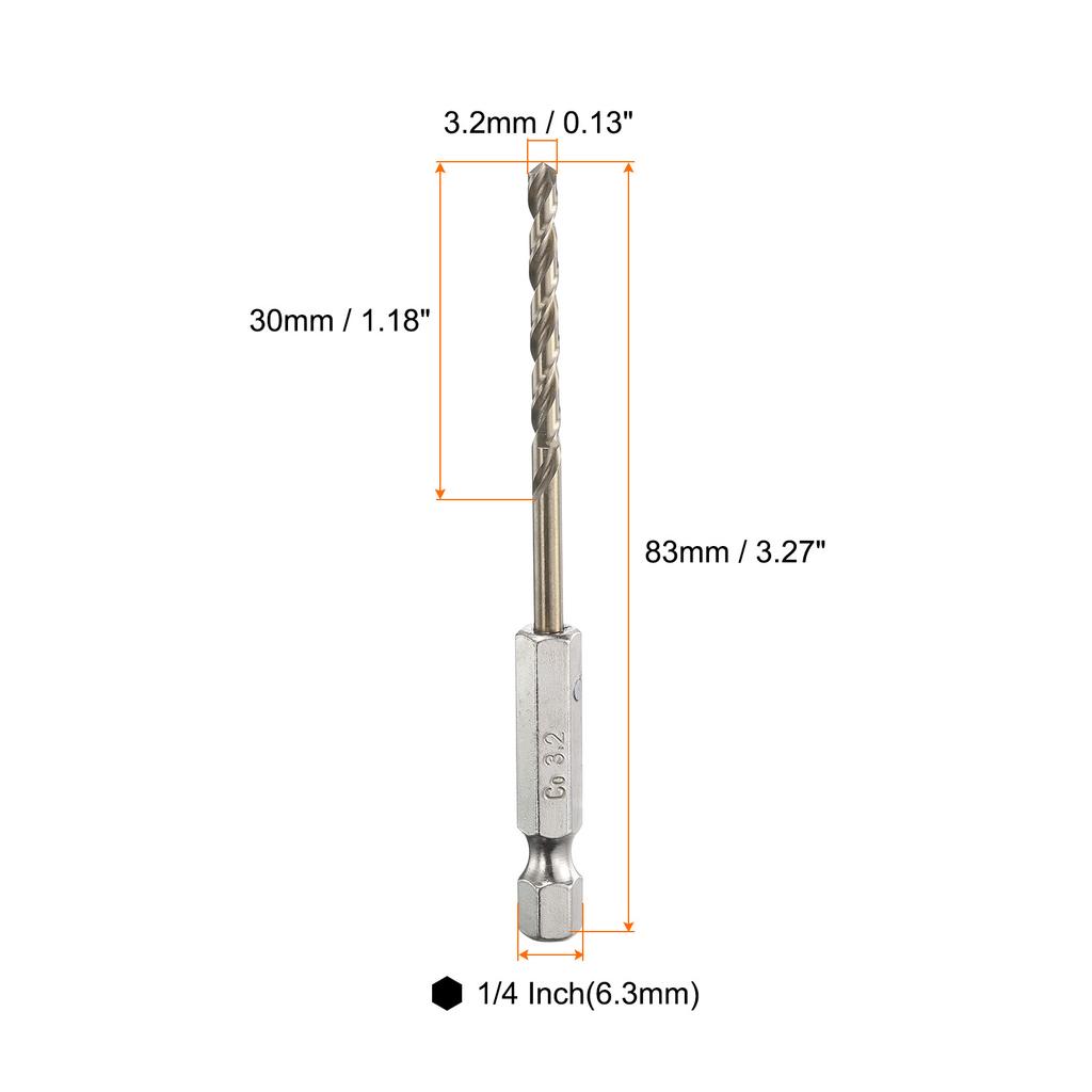4pcs 1/1.5/2/2.5/2.8/3/3.2/3.5/4mm Twist Drill Bit M35 HSS Cobalt with Quick Change 1/4" Hex Shank Jobber Drill Bit for Metal