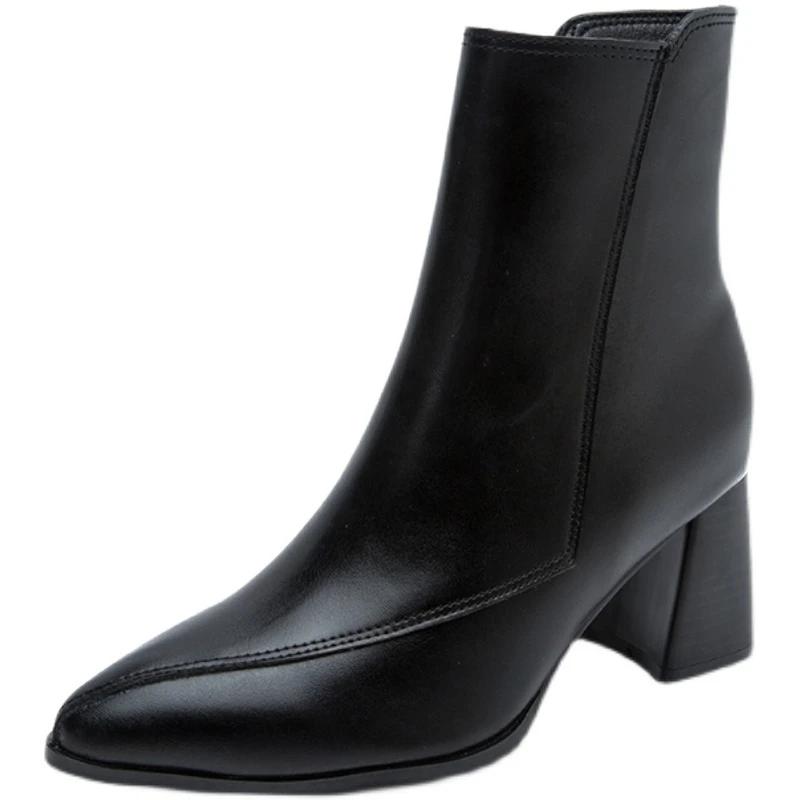 New Style Fashion British Style Popular Luxury Women's Boots Pointed Toe Thin Side Zipper Black Nude Boots Women Zapatos Mujer