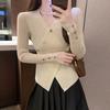 Irregular pure desire and thin, collar sweater crossed A waist slim split fork pullover knitted long-sleeved inner top