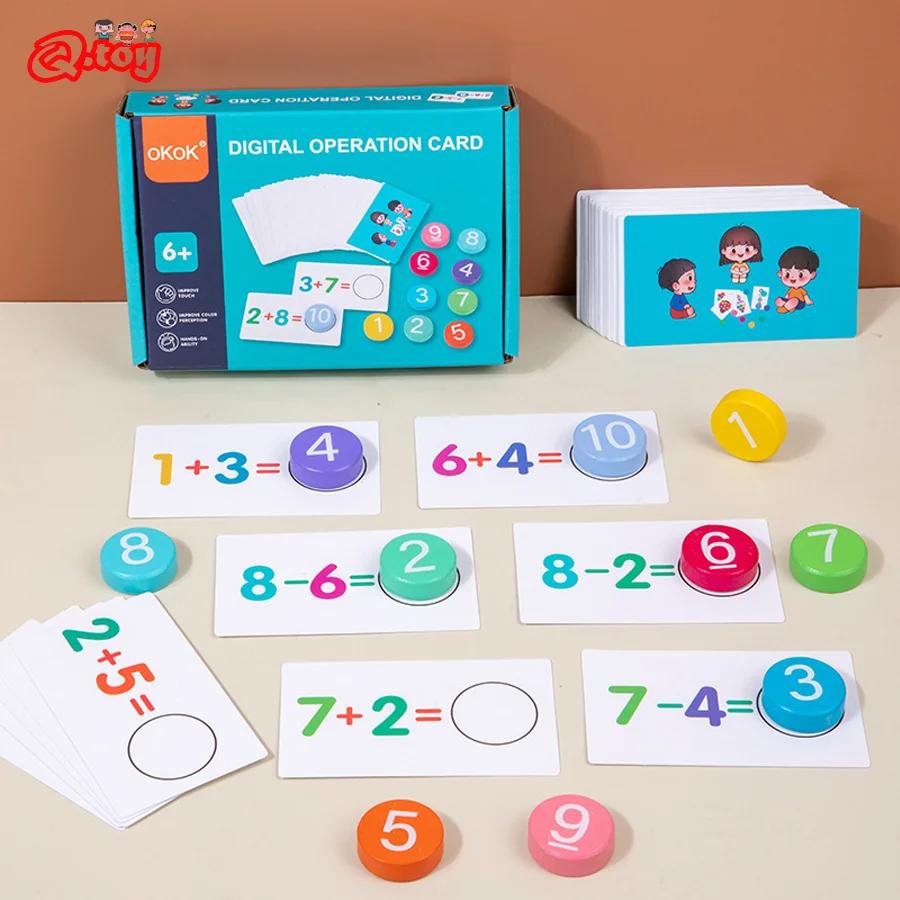 Montessori Educational Toys Children Wooden Math Toy Digital Operation Cards Block Game Teaching Aids for Kids Early Learning