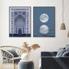 Blue Islamic Mosque Muslim Wall Posters Canvas Painting Moon Painting Wall Art Print Picture for Living Room Interior Home Decor