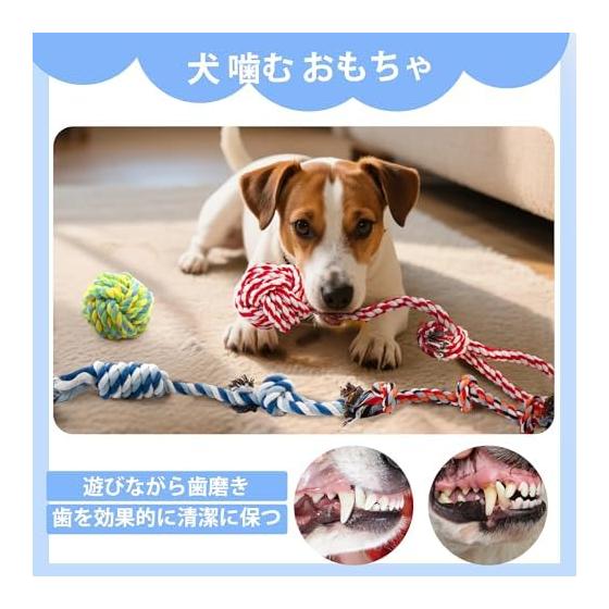 Fida Dog Toy Rope Set of 4 [100% Natural Cotton] Toys for Small and Medium Dogs, Chewing, Sturdy, Pet String Toy, Unbreakable, Brushing Teeth, Clean,