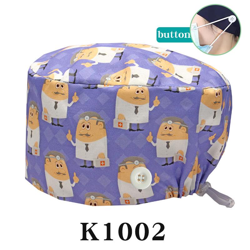 Cartoon Printed Nursing Caps Men Women Medical Hats Adjustable Long Hair Pet Dental Clinic Doctors Scrub Hat