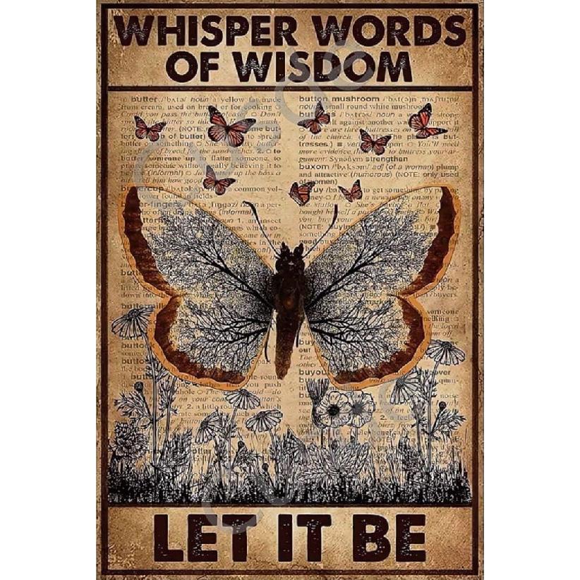 Cusde Butterfly Hippie Girl Metal Tin Sign Whisper Words of Wisdom Let It Be Vintage Posters Room Decor Home Decoration Gifts Posters Retro Wall Art