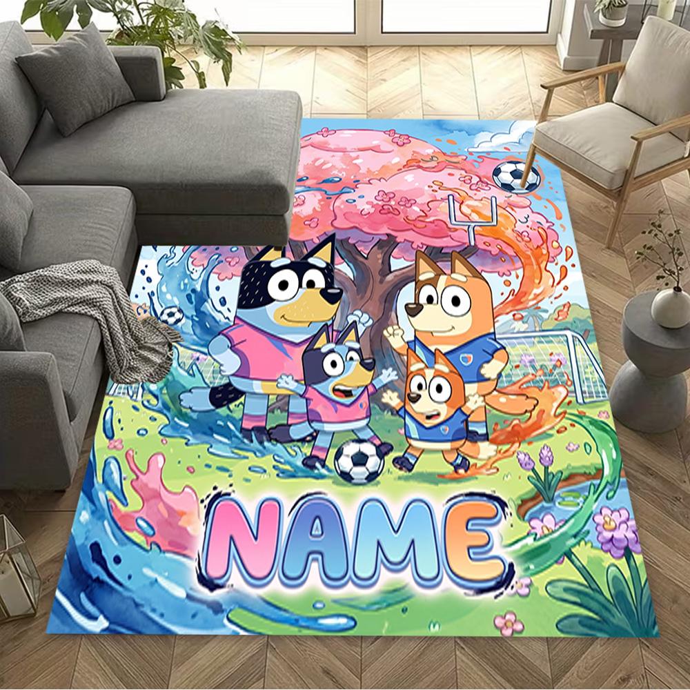 Soccer Fun Bluey Personalized Text Area Rug Perfect for Decorate Room Hallway Dining Room Study Room Antislip Carpet Anime Office Decor