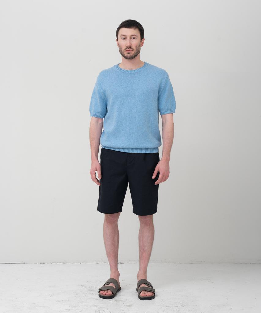 MANNERGRAM Upw Washable Cotton Round Short Sleeve Knit Cameo Blue