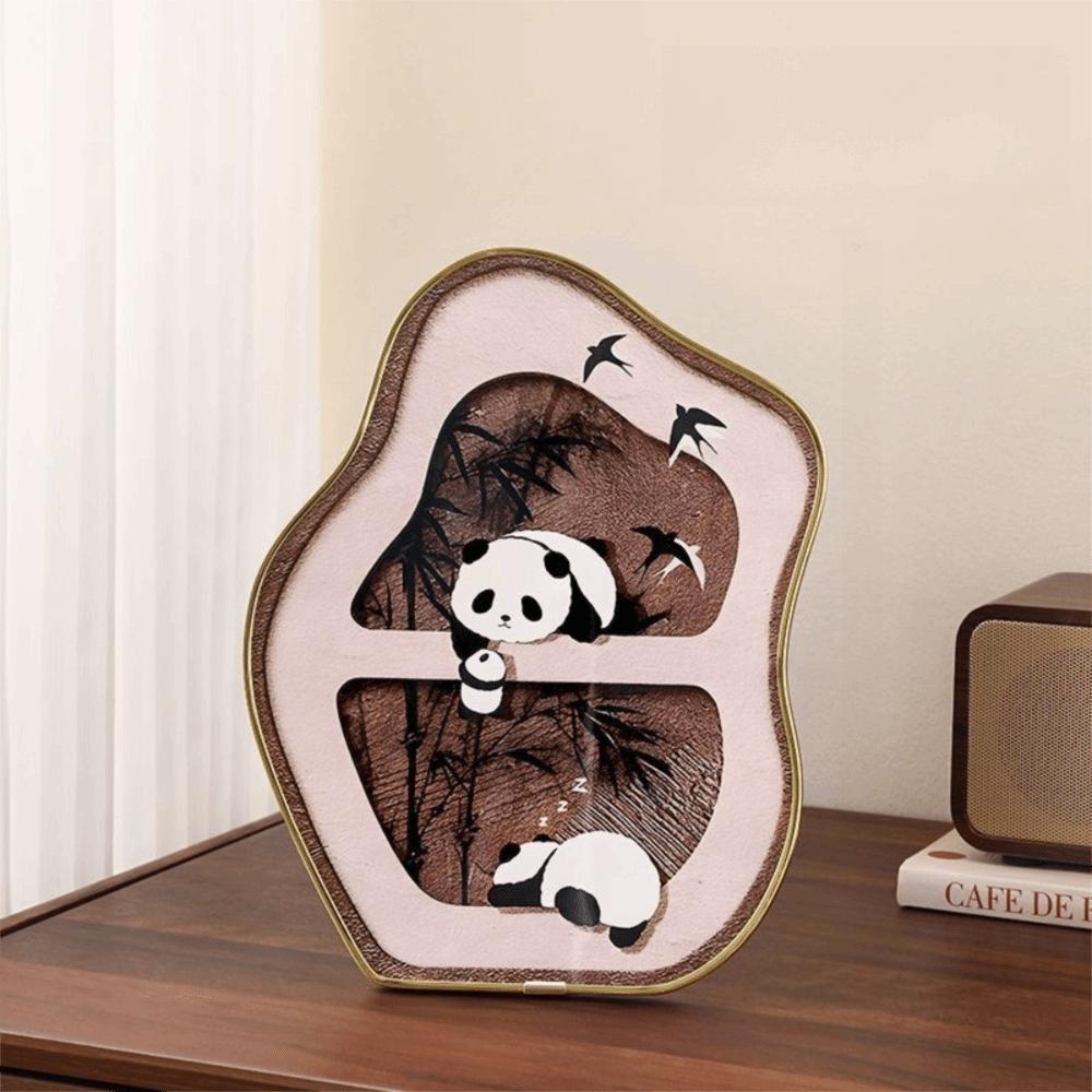 Künstlerische Wandkunst Dekorative Fotohalterung Elefant Holz Unregelmäßig Wandbild Panda Schreibtisch-Ornament Heimdekoration