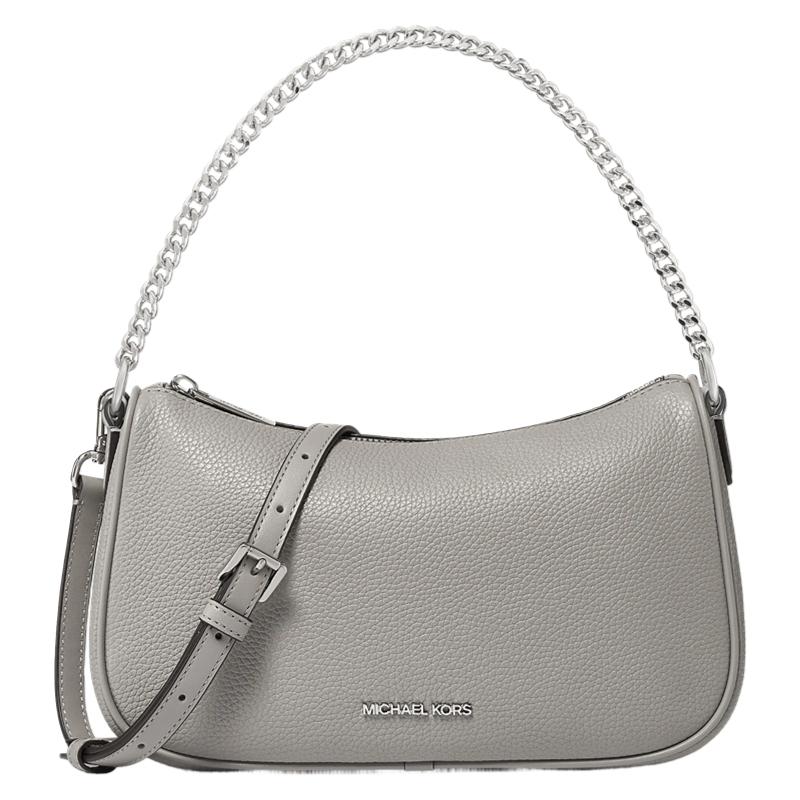 MICHAEL KORS Carmela Silver Hardware Calf Leather Crossbody Bag Medium Women s Pearl Gray серебряный