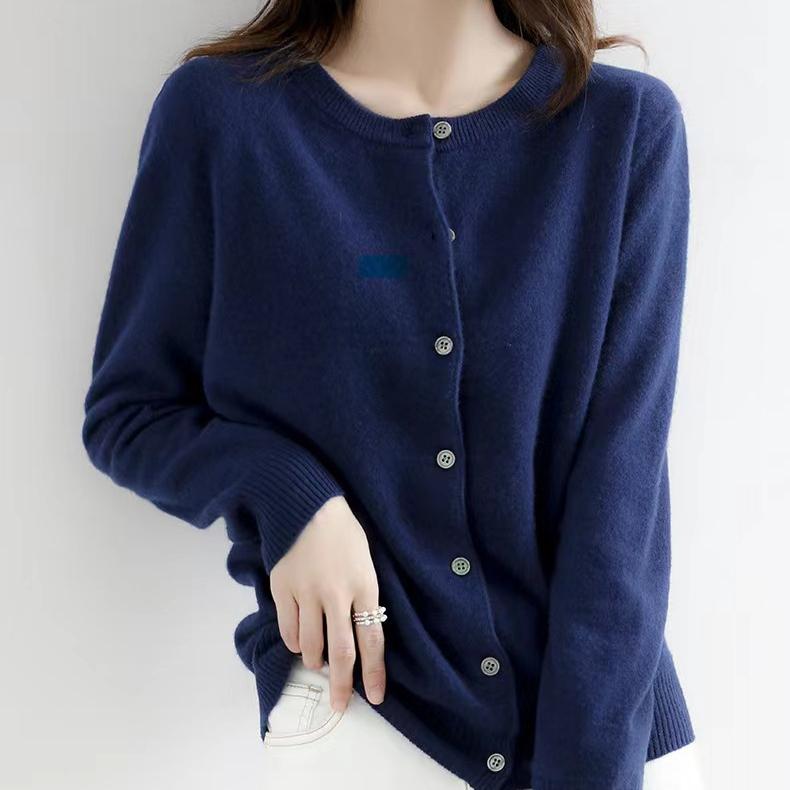 Herbst- und Winterstrickjacke Damen Lockerer Pullover Rundhalsjacke Lässige Strickjacke Einfarbiges Basisstrickjacken-Jacket