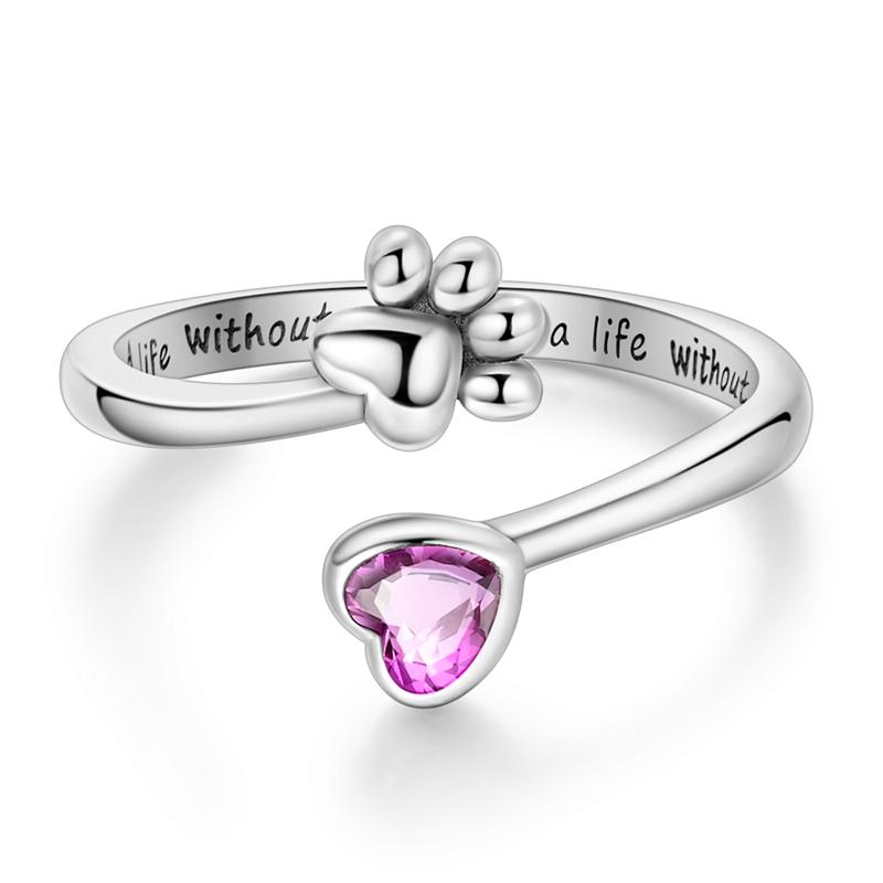 Original Copper Paw Print Love Open Rings For Women Girls Jewelry Birthday Anniversary Gifts