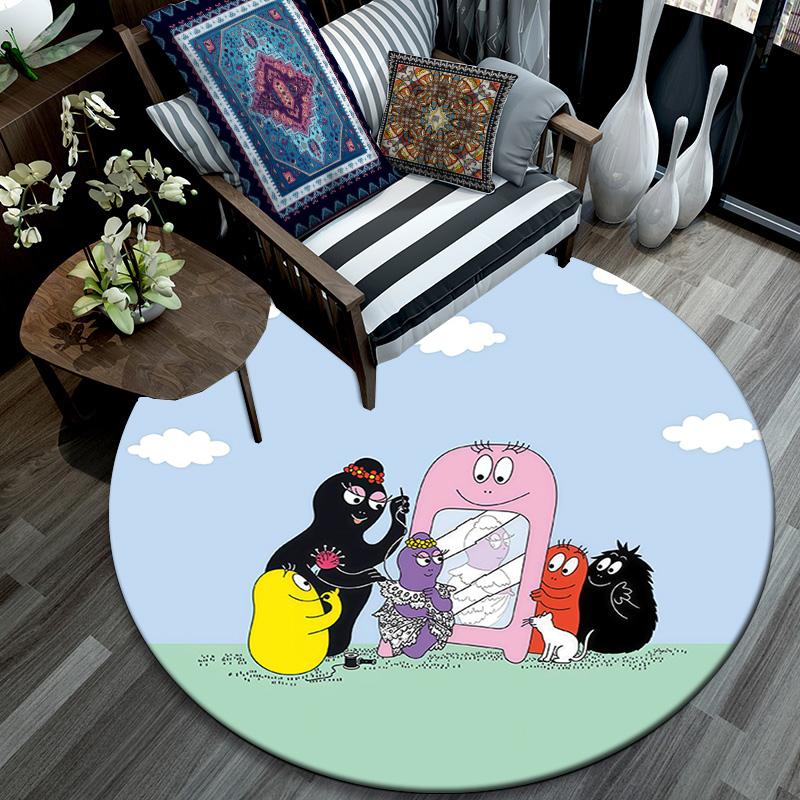 Barbapapa Round Area Rug,Carpet Rug for Living Room Bedroom Sofa Playroom Decor,Non-slip Floor Mat