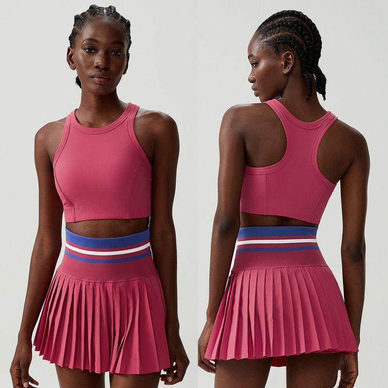 Sports Fitness Yoga Wear Suit Female Exposure-Proof Skirt Pocket Tennis Skirt Quick-Drying Shockproof Beauty Back Exercise Bra