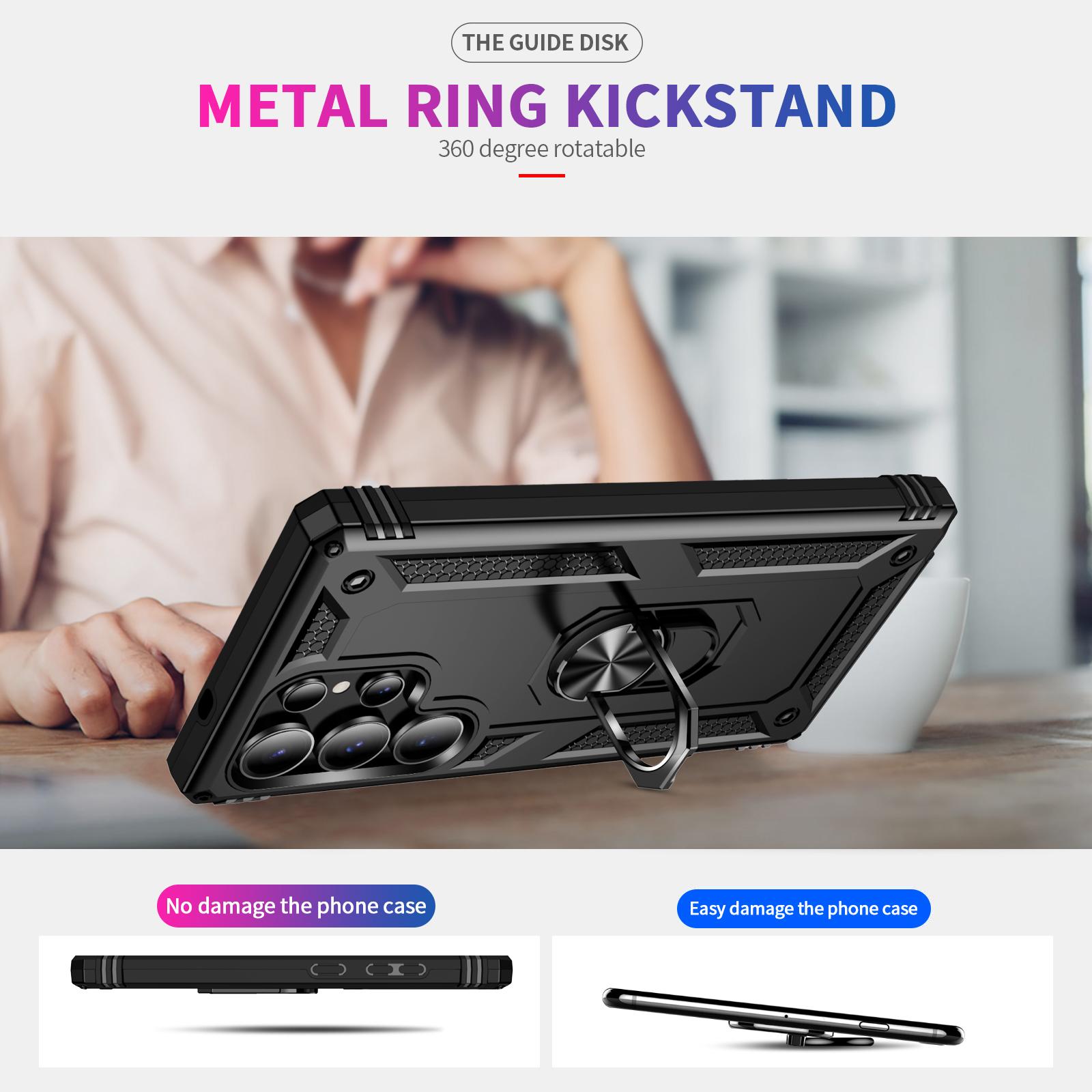 

For Samsung Galaxy S25 Ultra Case PC+TPU Phone Cover with Rotary Ring Kickstand Silver