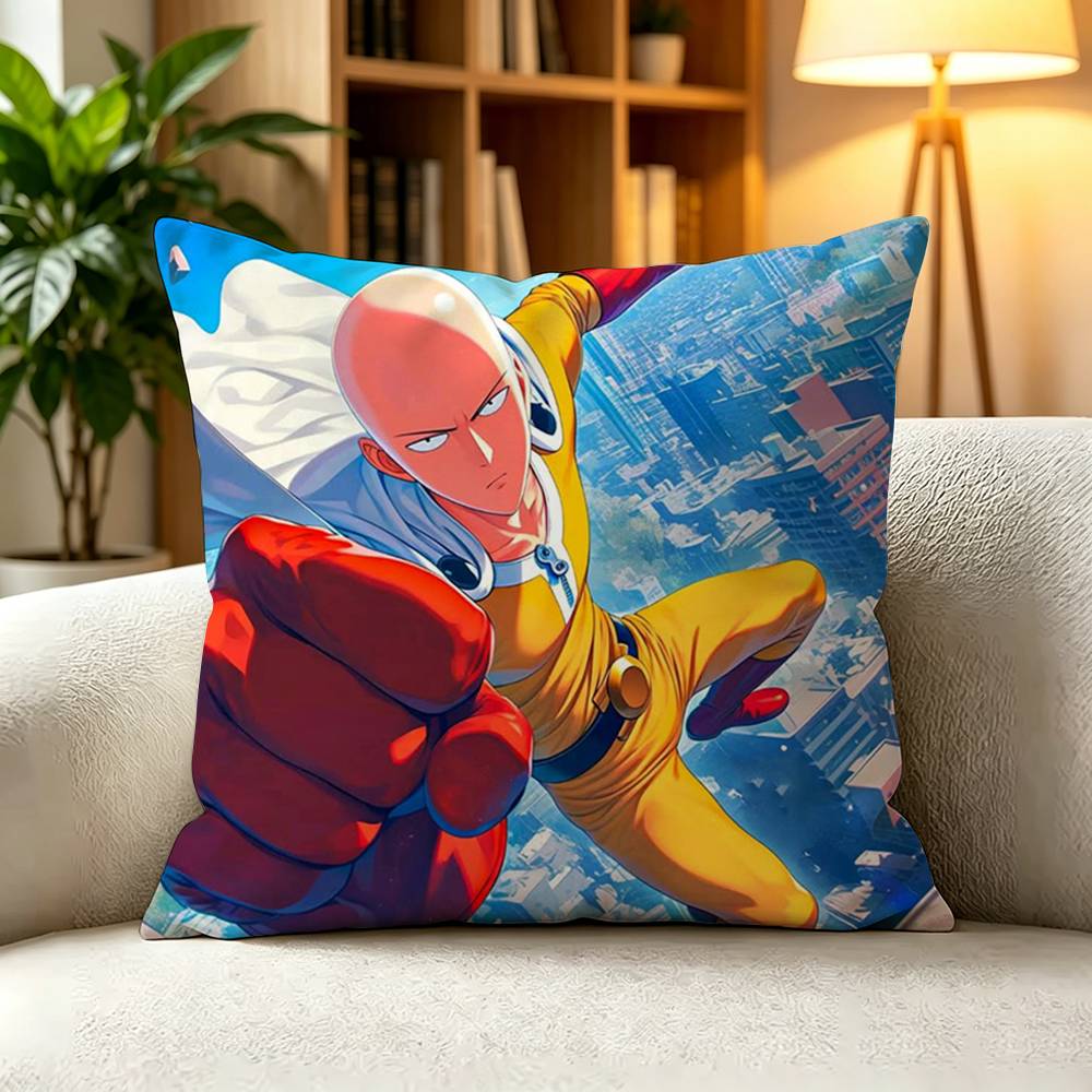 CCool Saitama One Punch Man Anime Square DoubleSided printed Pillow Case Bedroom Bedside Pillow Sofa Cushion Cover