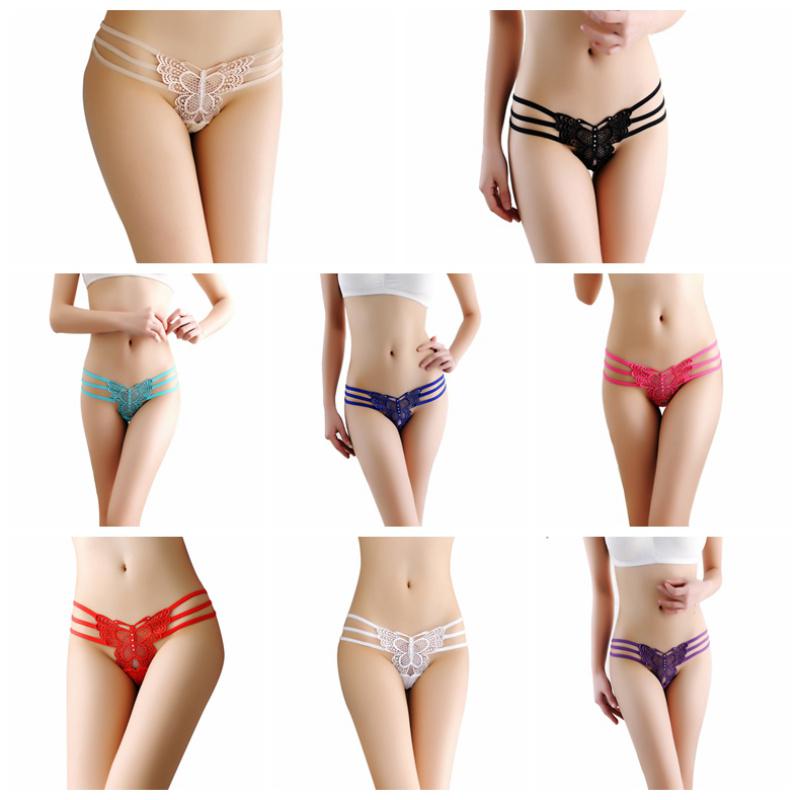 Fashion New Lady Sexy Solid Color Lace Hollow Thin Belt Perspective Butterfly Woven Thong