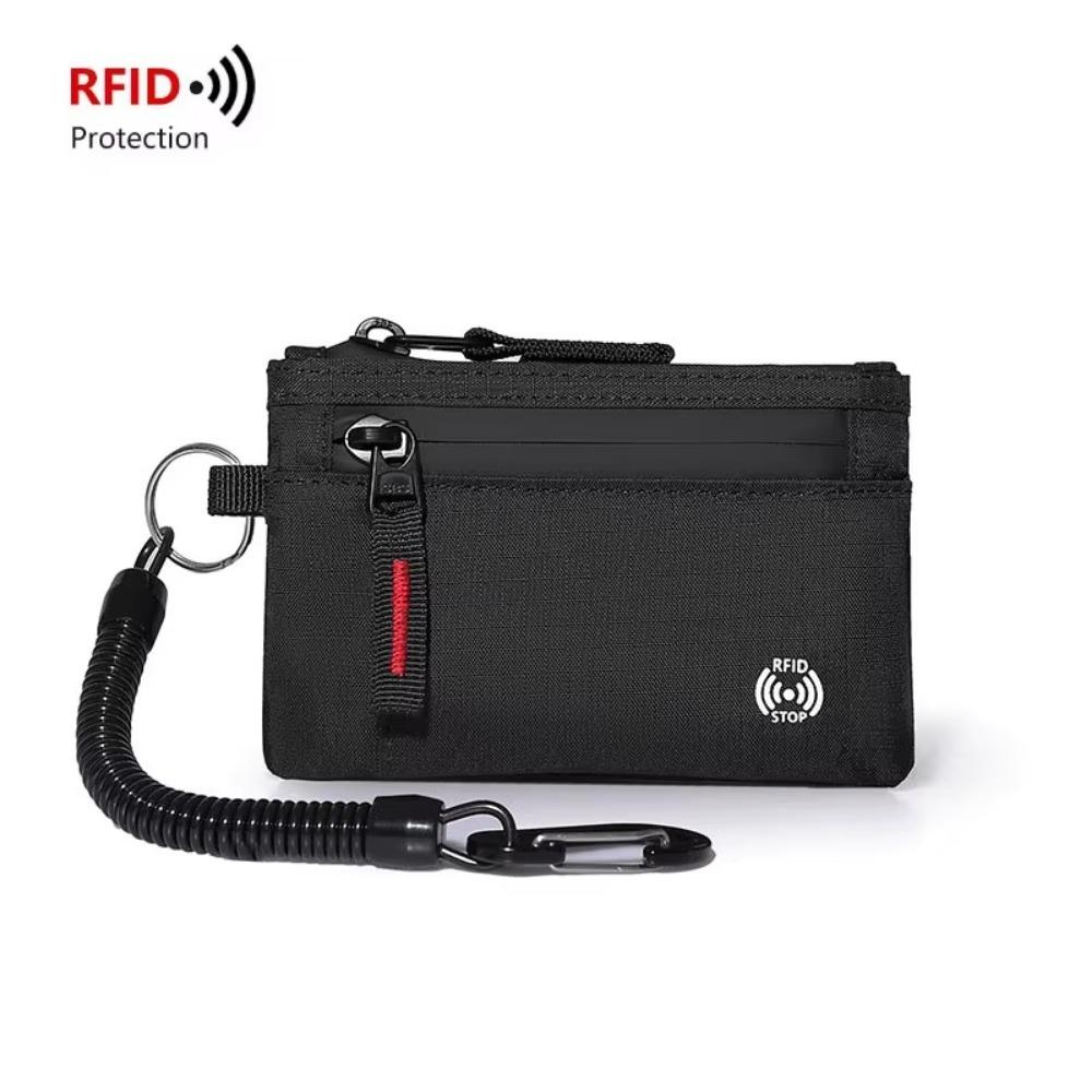 Rfid Credit Card Holder Men Wallets Luxury Nylon Slim Wallet Zipper Key Card Case Male Purse Coin Purse With Carabiner