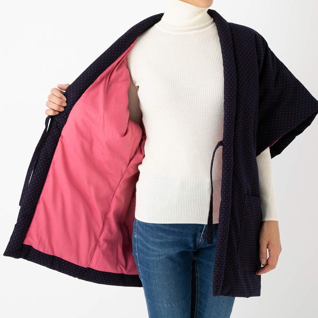 Watanosato Kurume-ori Dot Pattern Hanten (Hanten) in Navy and Red