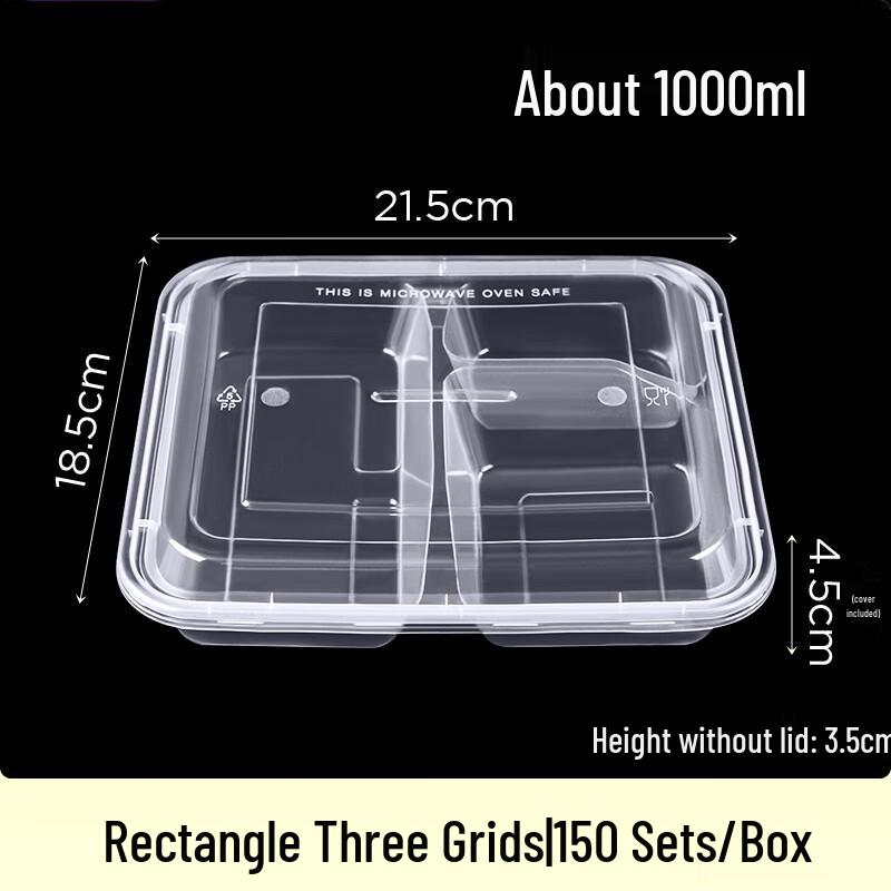 Moluo Na Disposable 3-Compartment Bento Box with Domed Lid