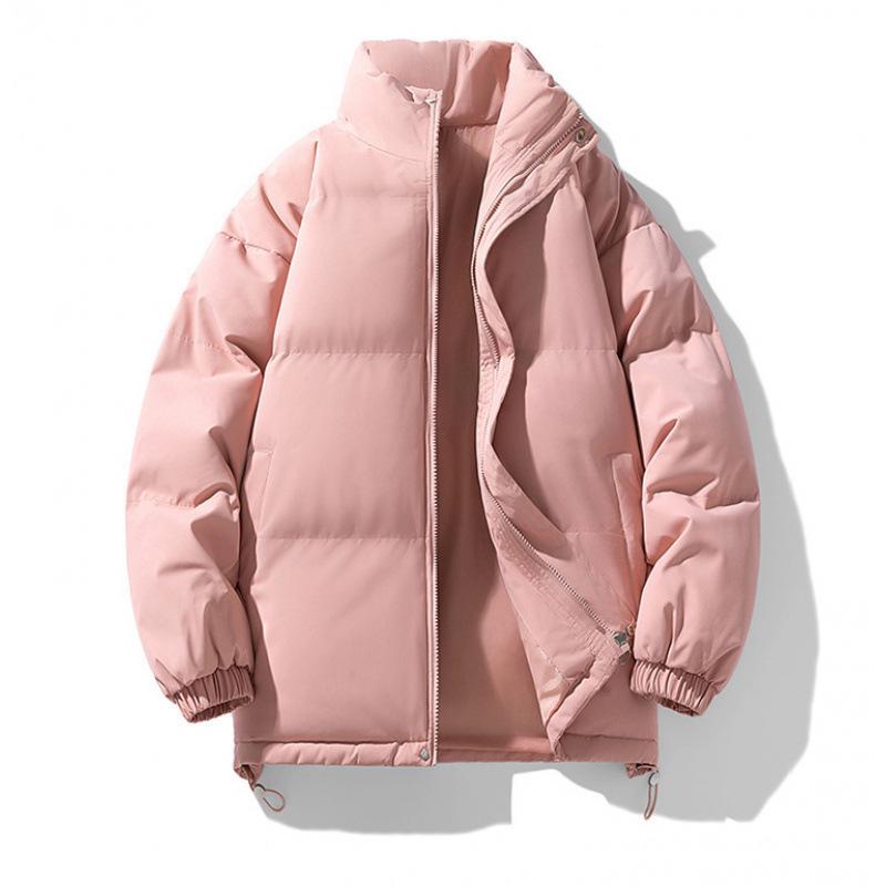 Men's Winter Cotton Jacket: Thickened, Loose, Trendy Stand-Up Collar Outerwear, Versatile Solid Color for Couples.