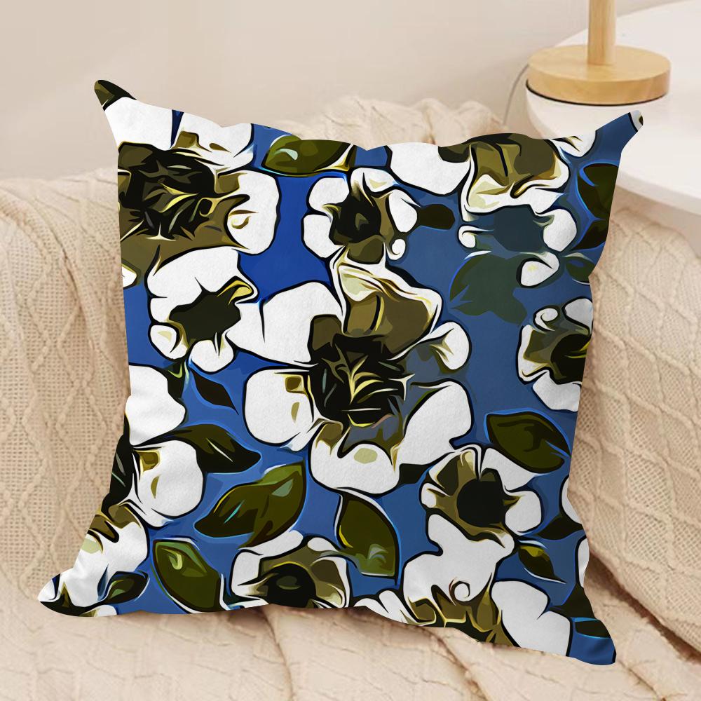 Modern Abstract Flowers Cushion Cover Silky Short Plush Invisible Zipper Dustproof Sofa Pillow Case for Home Decor