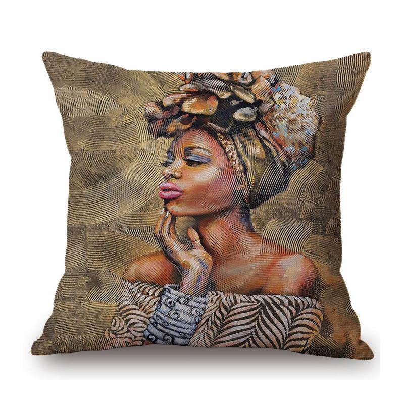 Fashion African Girl Turban Fashion Africa Woman Exotic Decoration Art Sofa Throw Pillow Case Cotton Linen Cushion Cover