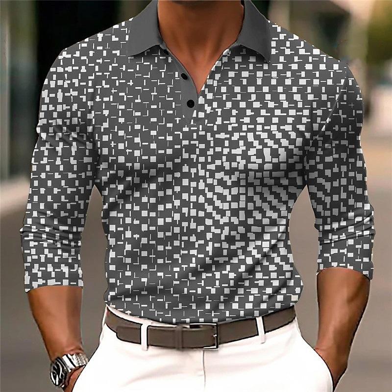 Men's Casual Gradient Button Up Long Sleeve Polo Shirt Fashion Sweatshirt