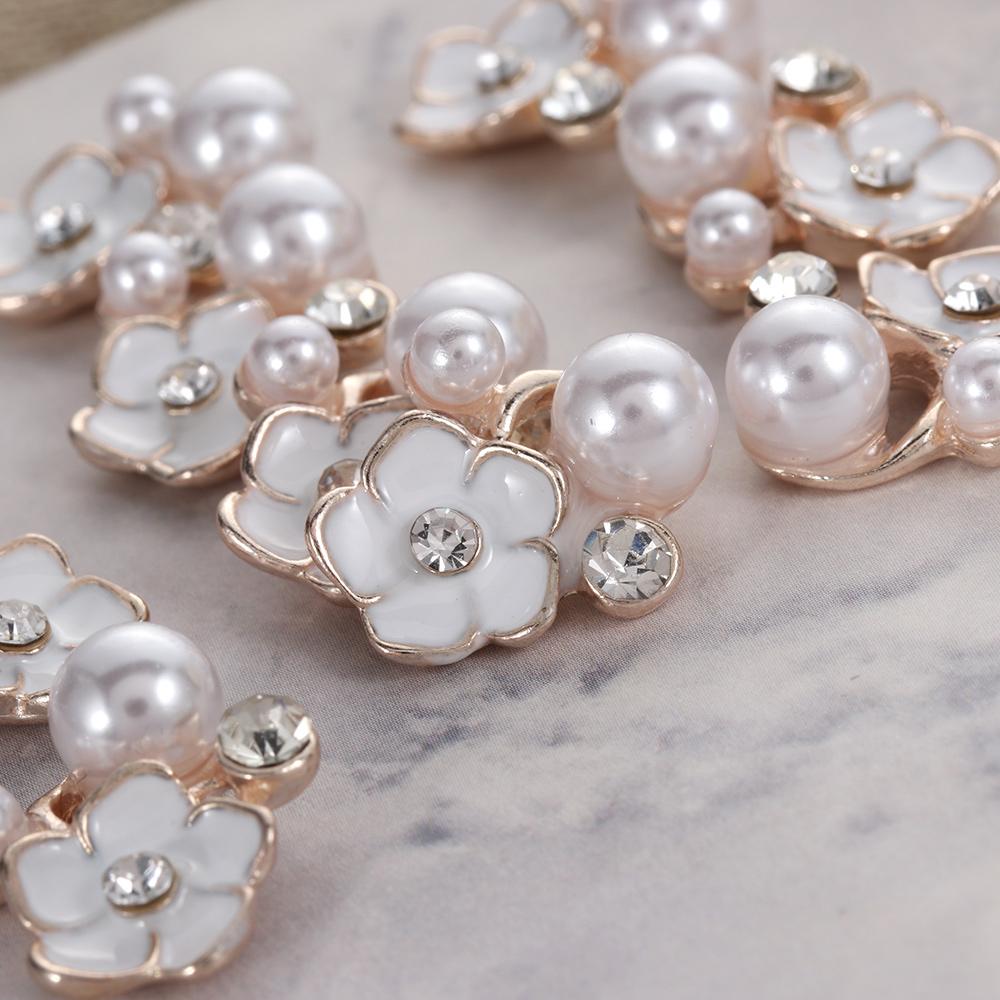 10pcs DIY Crafts Flower Rhinestones Buttons Pearl Button Wedding Decoration Diy Alloy Cryustal Bow Accessories Sewing Button