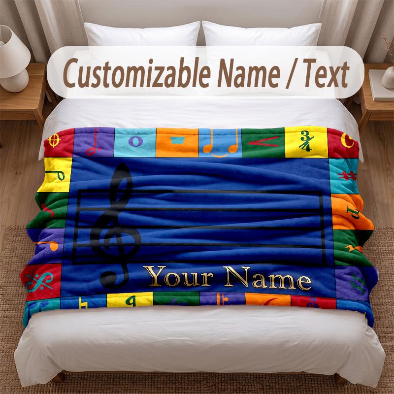 Music General Theme Soft Blanket Personalized Custom Name Text Print Warm Blanket Home Sofa Bedroom Decor