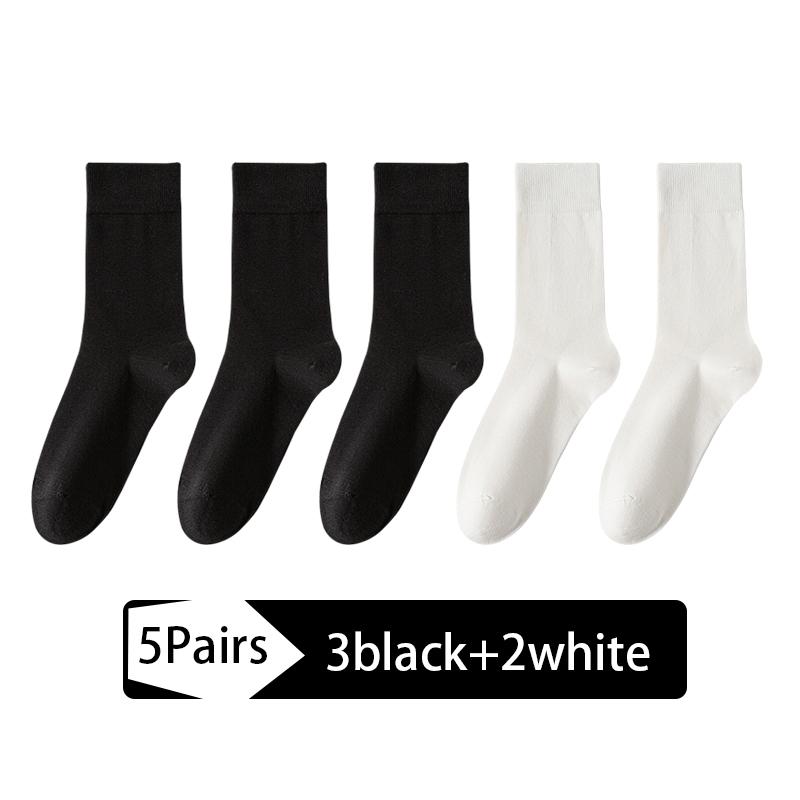 5Pairs Men's Combed Cotton Socks Boneless suture New Casual Breathable Black White Business Male Long Sock High Quality EU38-45