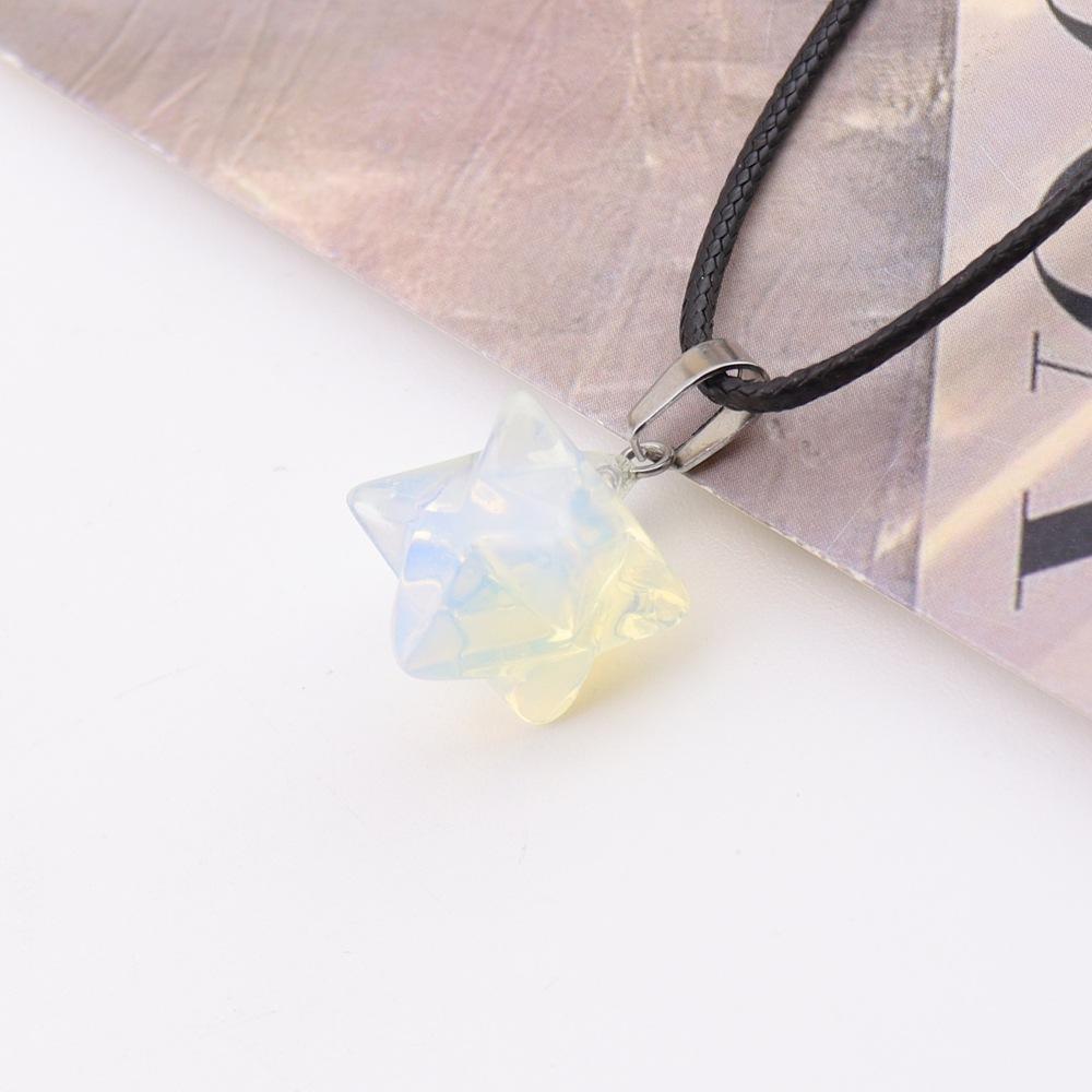 Natural Stone Crystal Agate, Large 24Mm Kabar Star Amethyst Pendant, Geometric Hexagram Necklace N757.