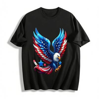 American Flag Bald Eagle Print Casual Short Sleeve T-Shirt Pure Cotton T-shirt