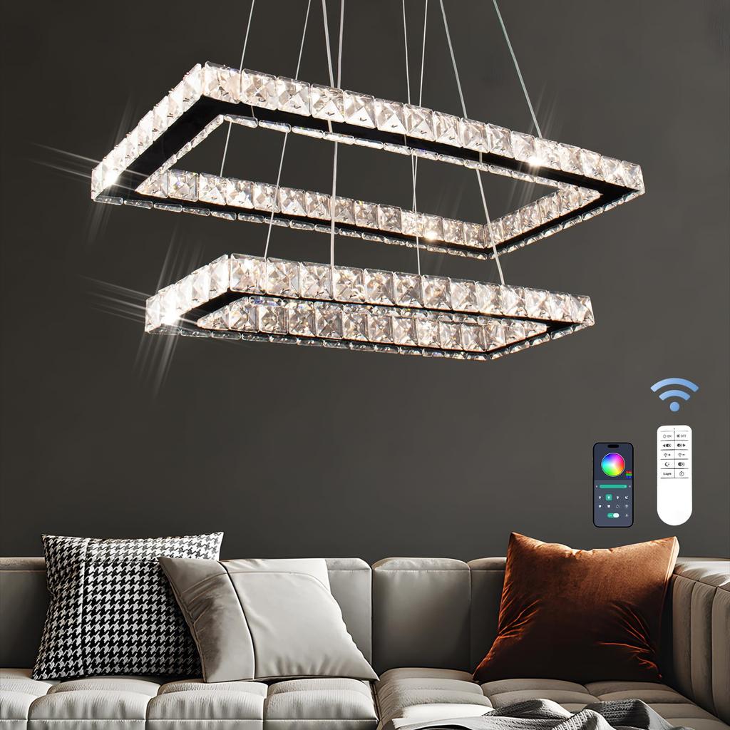 2 Rectangular Chandeliers and Hanging Lamps Pendant Luxury Chandelier Light for Living Room