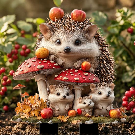 Cartoon Hedgehog Garden Stake Decoration, 2D Acrylic Animal Yard Sign, Outdoor Courtyard Lawn Pathway Animal Shape Ornament