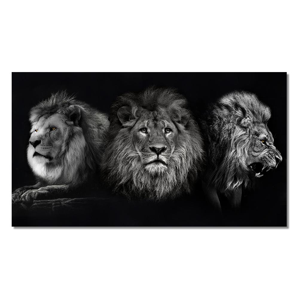 Löwe Schwarz-Weiß-Kunst Wohnzimmer Dekoration Poster Hintergrund Wandgemälde HD-Druck auf Leinwand Leinwandgemälde