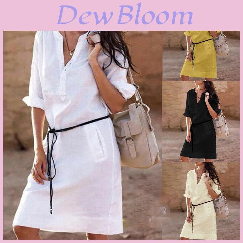 Plus Size Women Long Sleeve Shift Dress With Elegant V Neck Design For Casual Outings