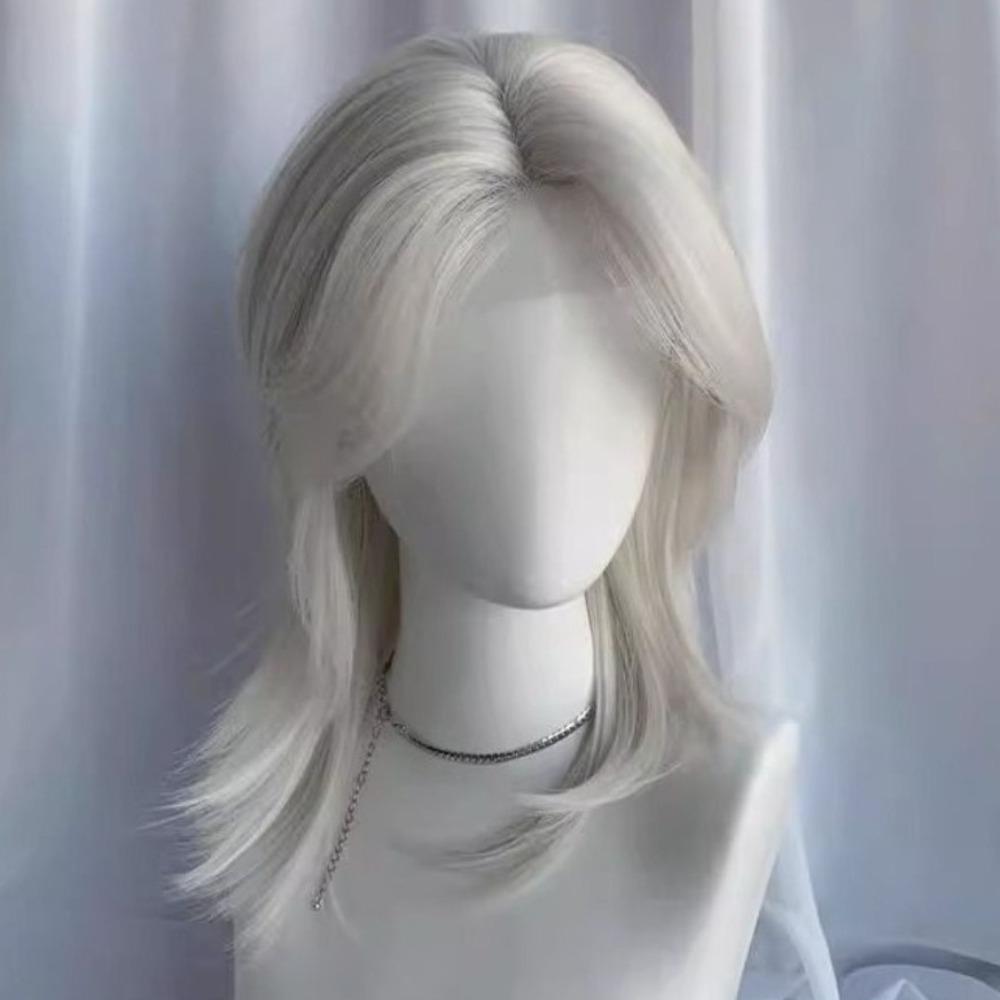 Short Straight Mullet Head Wigs with Bangs Wolf Tail Anime Men Wigs Halloween
