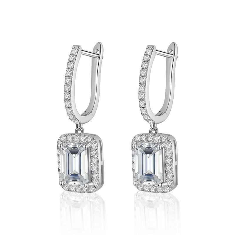 Moissanite Earrings Women Radiant Cut Studs With Geometric Square Design Sterling Hypoallergenic Jewelry
