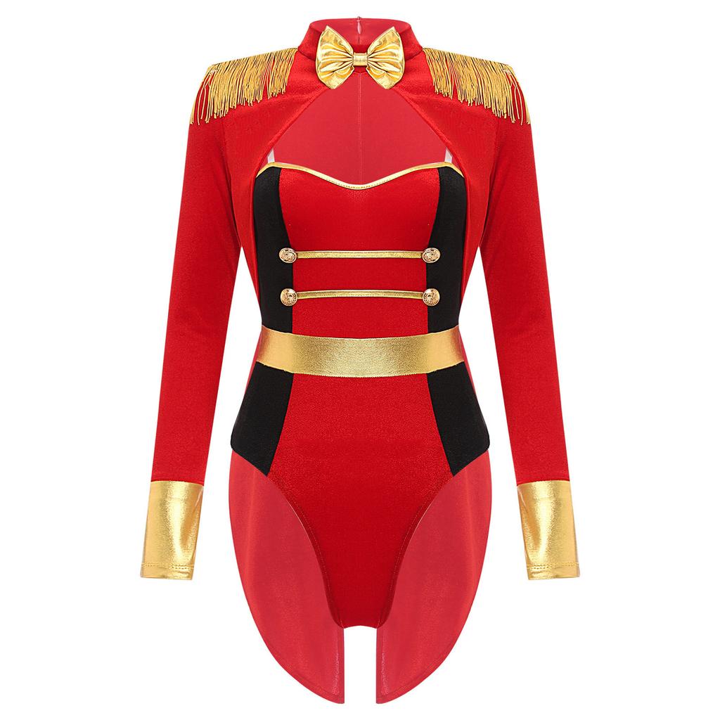 Womens Flirty Lion Tamer Circus Ringmaster Halloween Costume Red Ring Leader Showman Uniforms