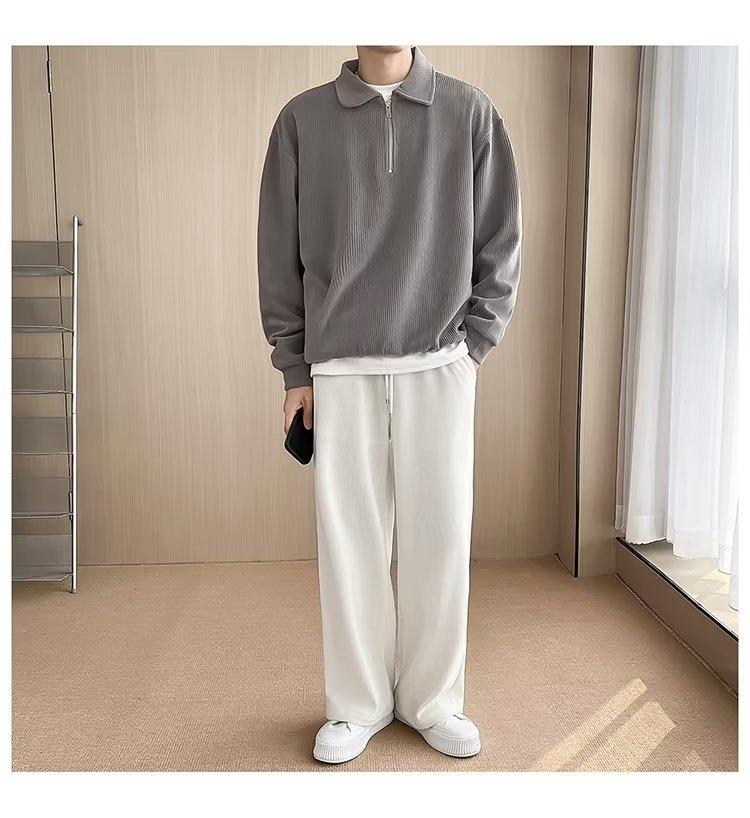 Men's Autumn Trendy Half-Zip Polo Hoodie - Cool Streetwear Lapel, Striped & Lightweight Jacket