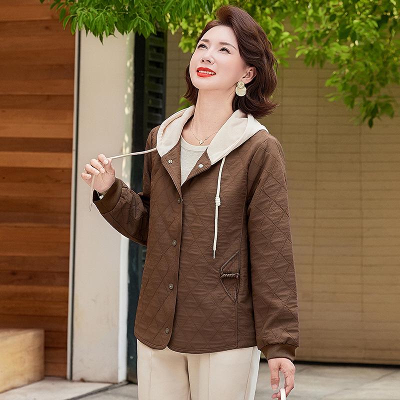 2025 Women's Slim Fit Padded Jacket with Hood - Fashionable for Middle-Aged and Elderly, Loose Top Sweatshirt for Moms
