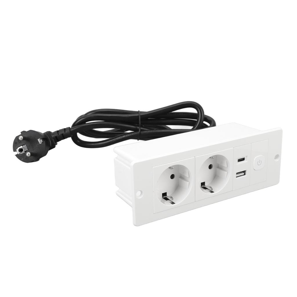 Recessed Power Strip 3 In 1 USB Type C Socket Embedded Desktop Outlet with Switch and Cable for Coun