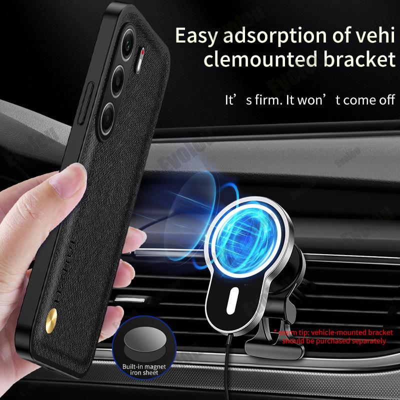 Car Magnetic Holder Shockproof Case For Tecno Camon 40 Pro 5G Leather Texture Protective Cover For Infinix Note 50 Pro+ 40 Pro