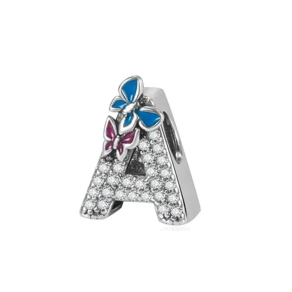 

New 26 Letter Copper Az Zircon Butterfly Letter Charm Bead, Fit European Original Diy Bracelet Accessories, Birthday Gifts