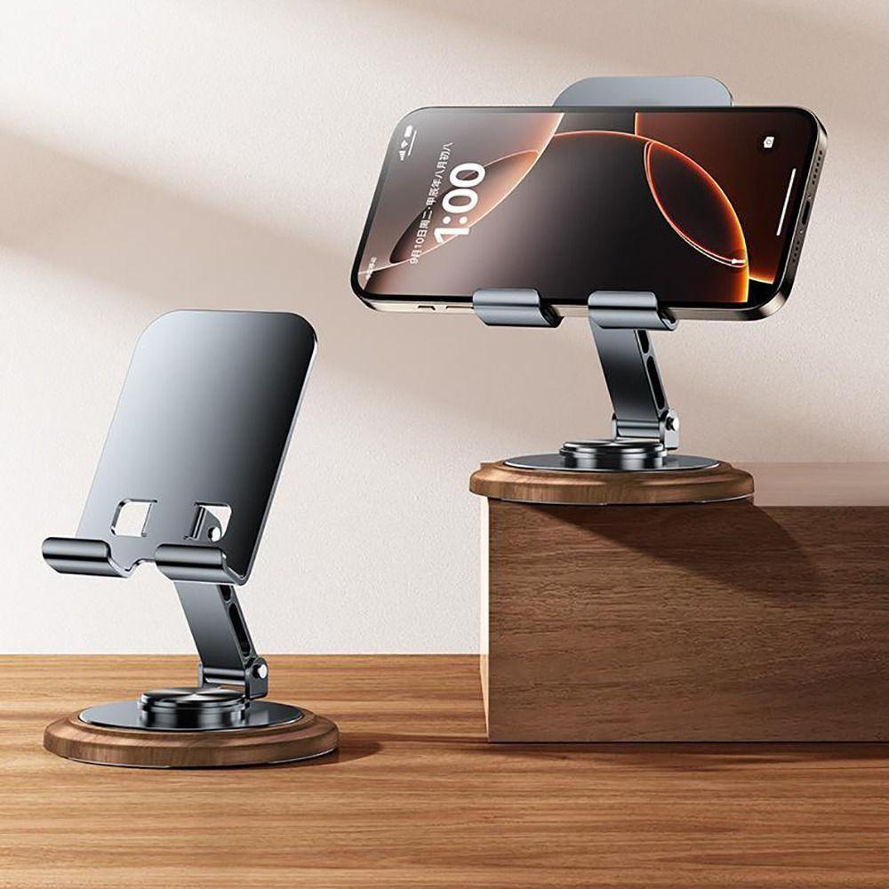 Professional Walnut Base Phone Holder Folding Metal Tablet Stand Anti Slip Universal Cell Phone Bracket Live Streaming