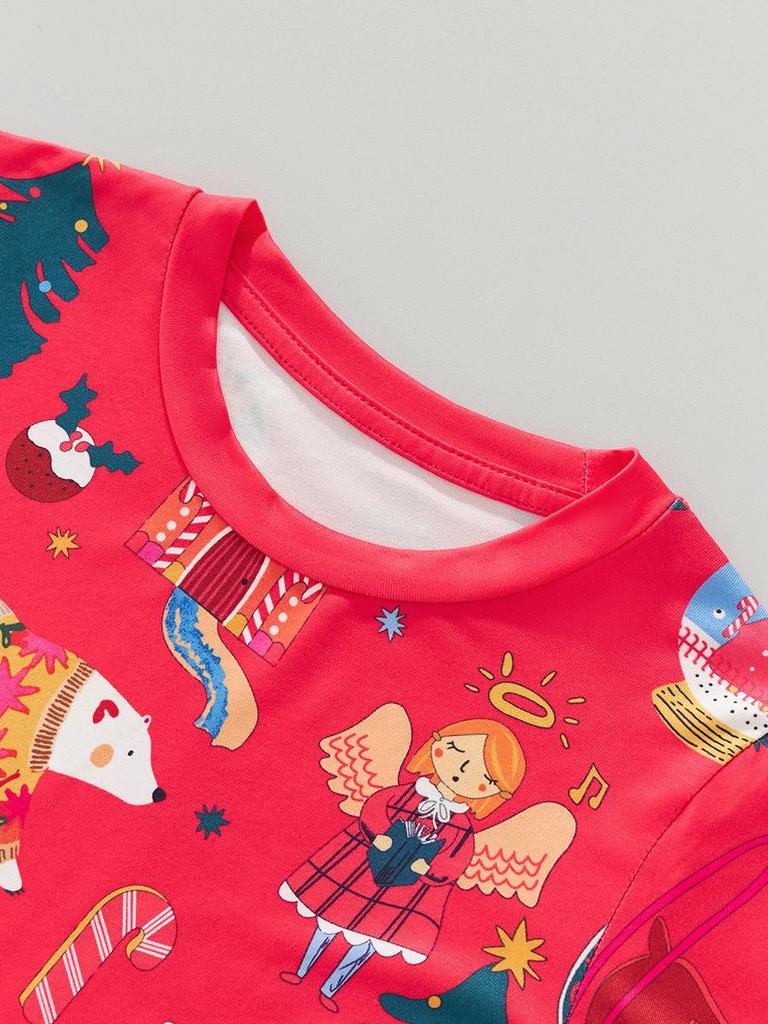 Autumn/Winter Children's Christmas Pajama Set: Cartoon Print Long Sleeve & Pants